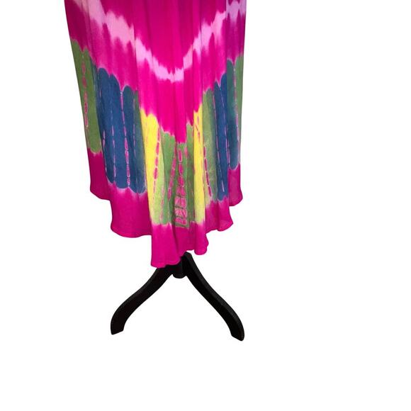 In Gear Resort tie-dye asymmetric embroidered sleeveless bohemian midi dress OS - Picture 4 of 11